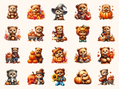 Autumn Bears Clipart