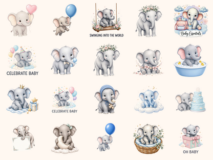 Baby Shower Elephants Clipart