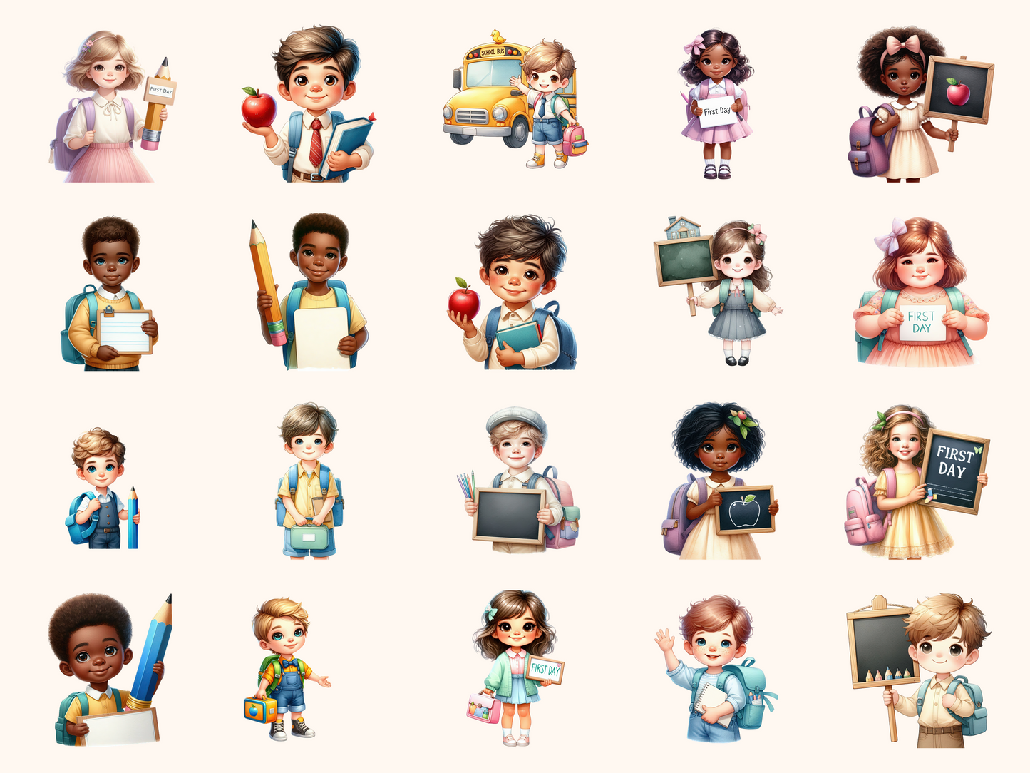 First Day of School Kids Clipart