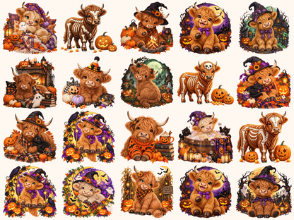 Halloween Highland Cows Clipart