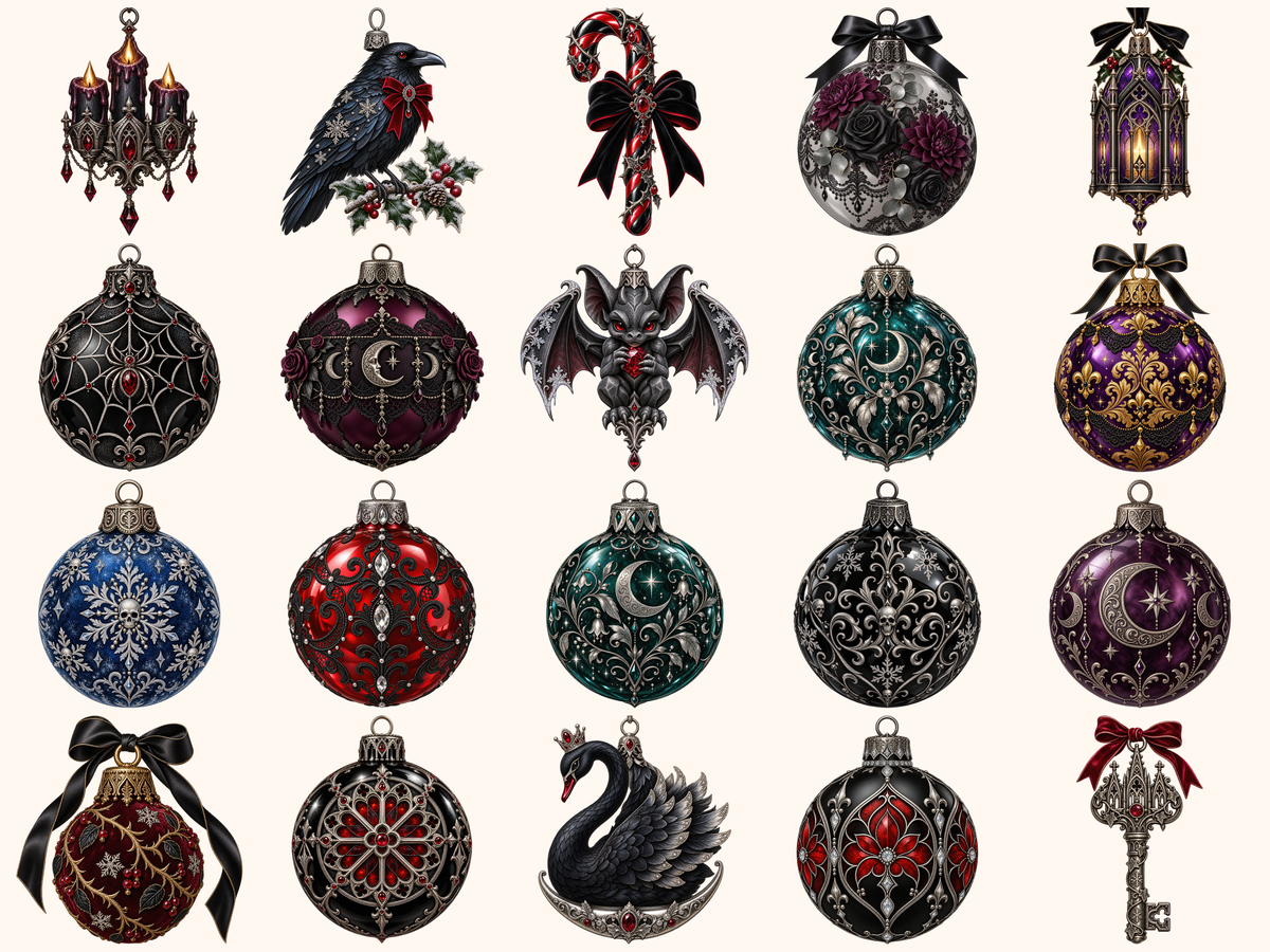 Gothic Christmas Ornaments Clipart — listing preview 4