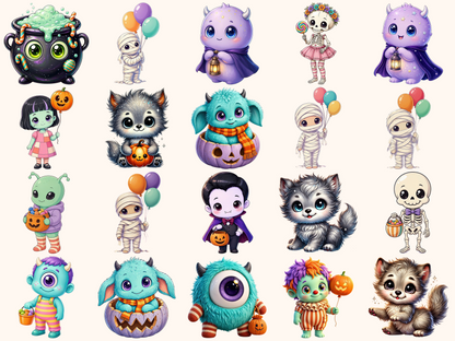 Little Halloween Monsters Clipart