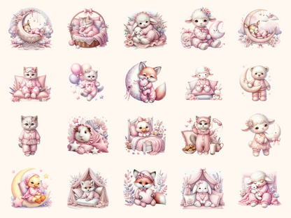 Pink Pajama Party Animals Clipart
