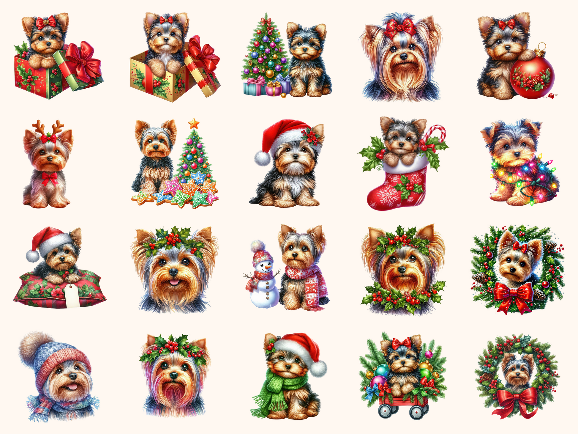 Christmas Yorkshire Terriers Clipart