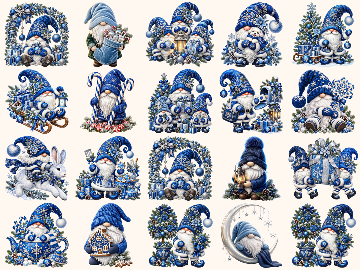 Blue Christmas Gnomes Clipart