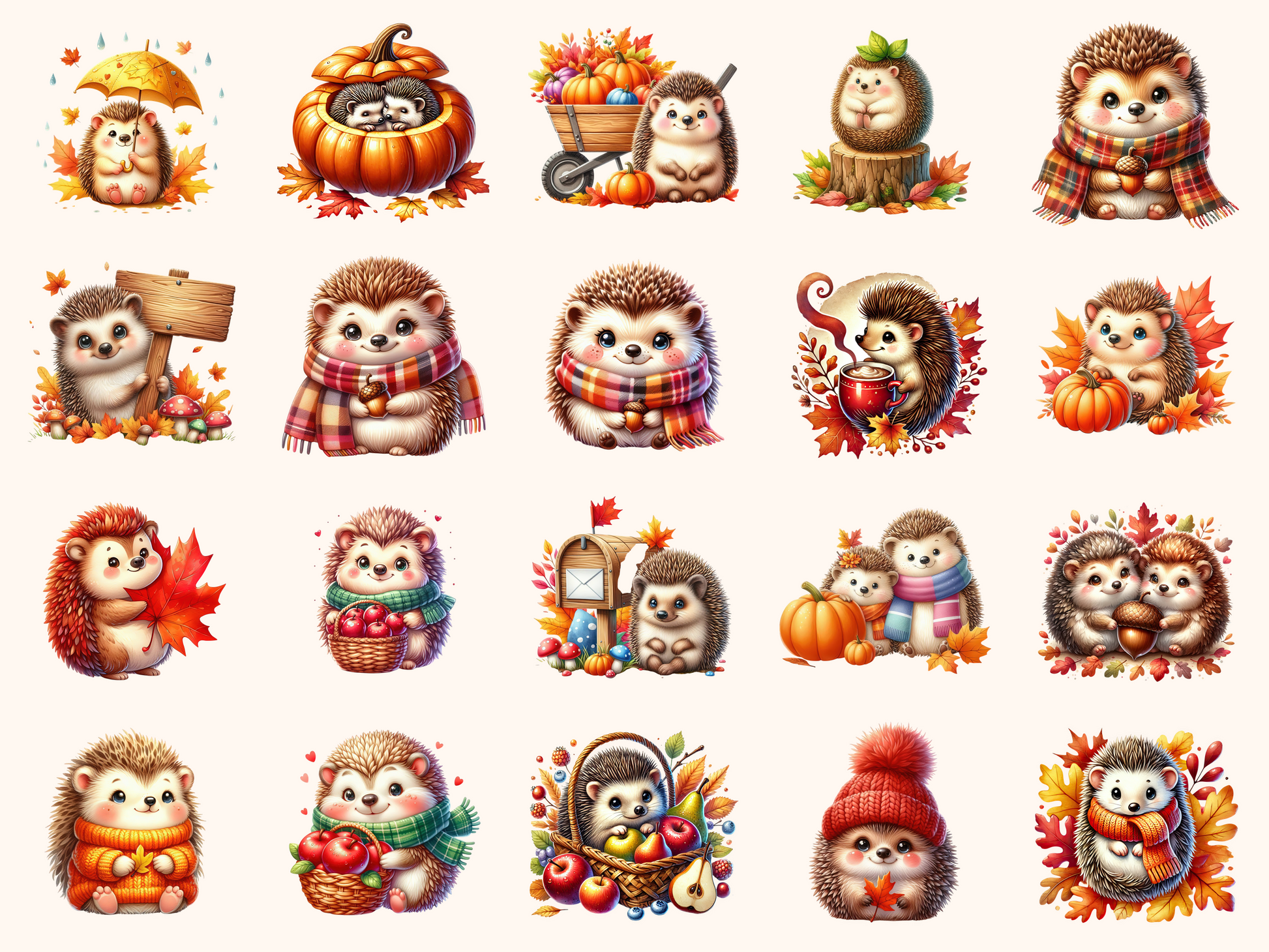 Autumn Hedgehogs Clipart