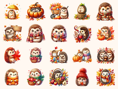 Autumn Hedgehogs Clipart