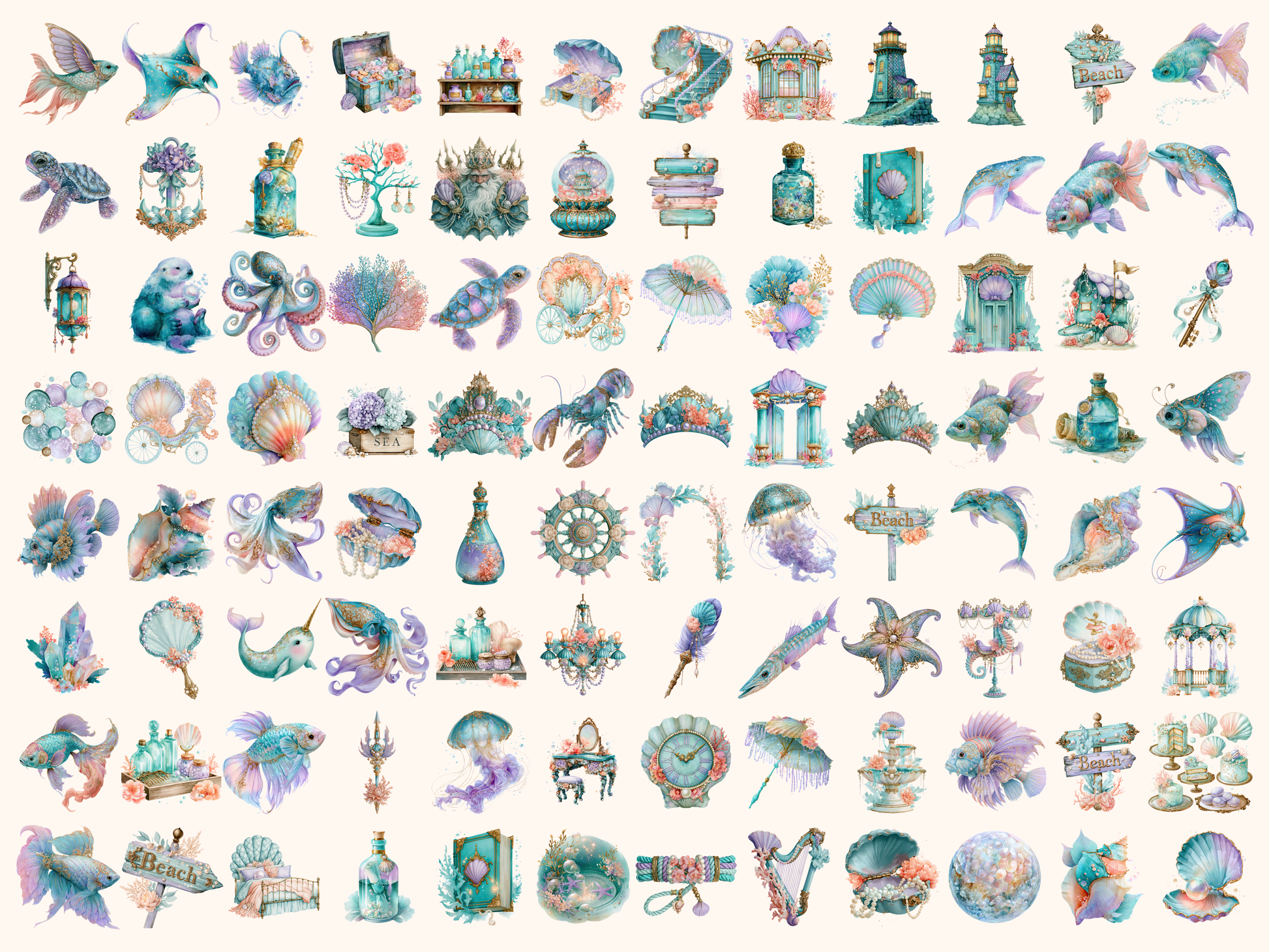 Sea Pastel Watercolor Clipart