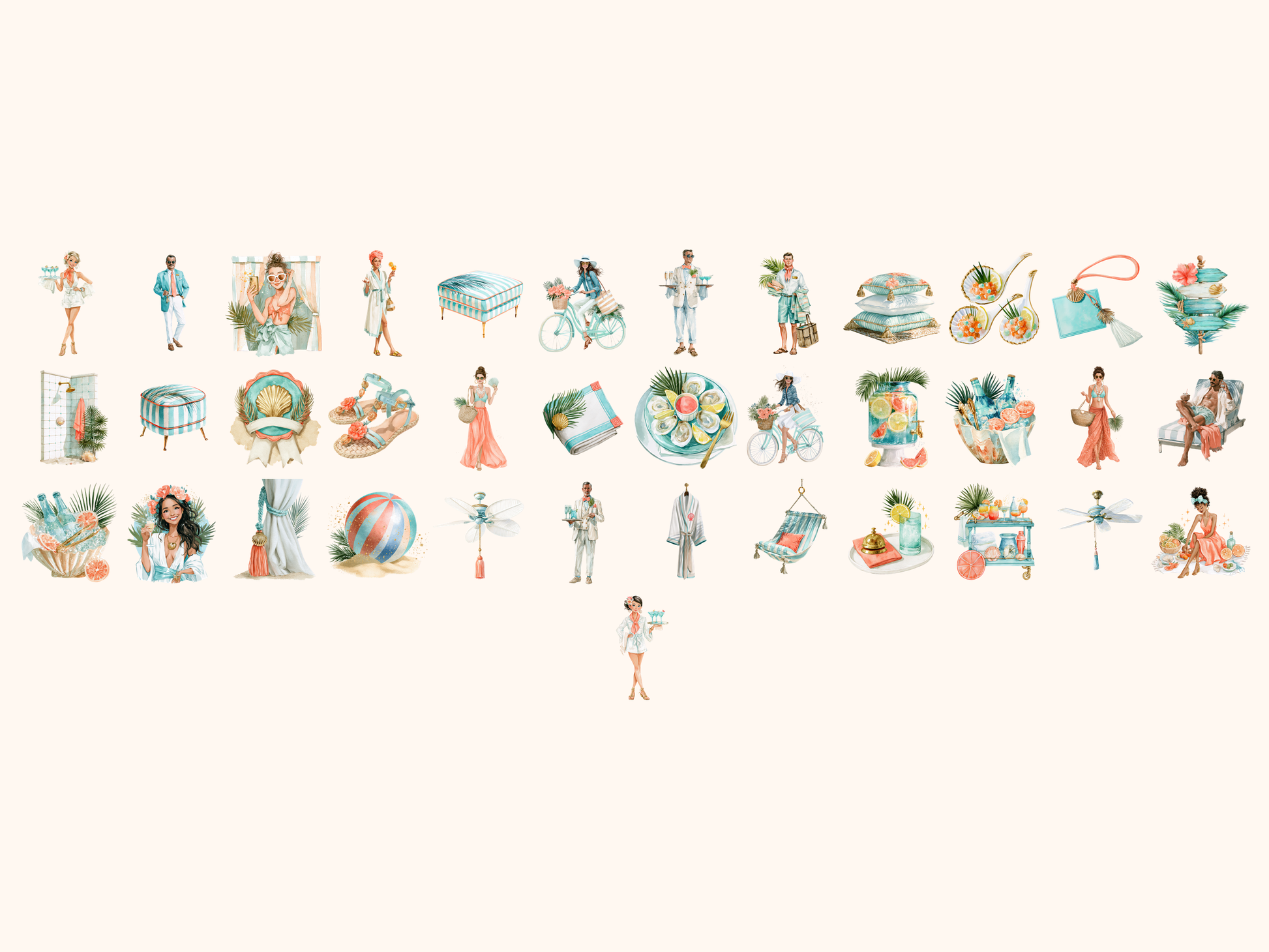 Beach Club Watercolor Clipart