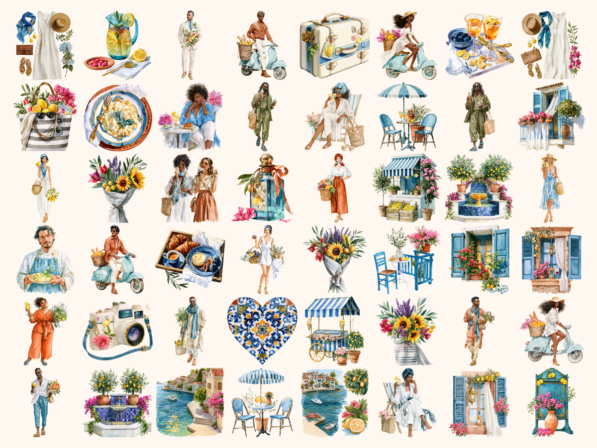 Euro Summer Watercolor Clipart