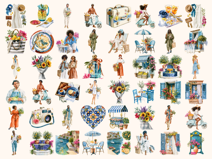 Euro Summer Watercolor Clipart