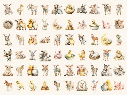 Farm Babies Watercolor Clipart