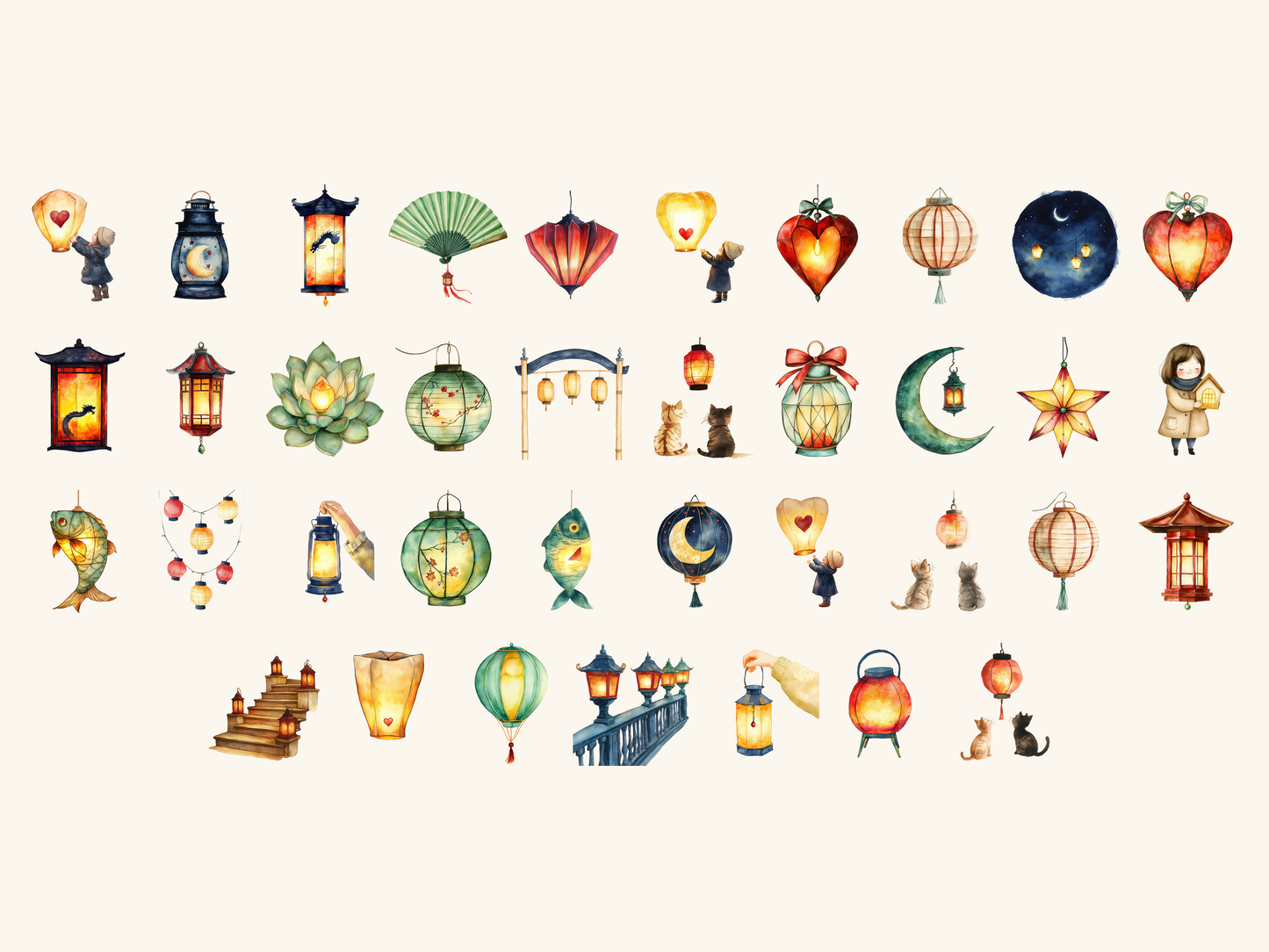 Lantern Festival Watercolor Clipart