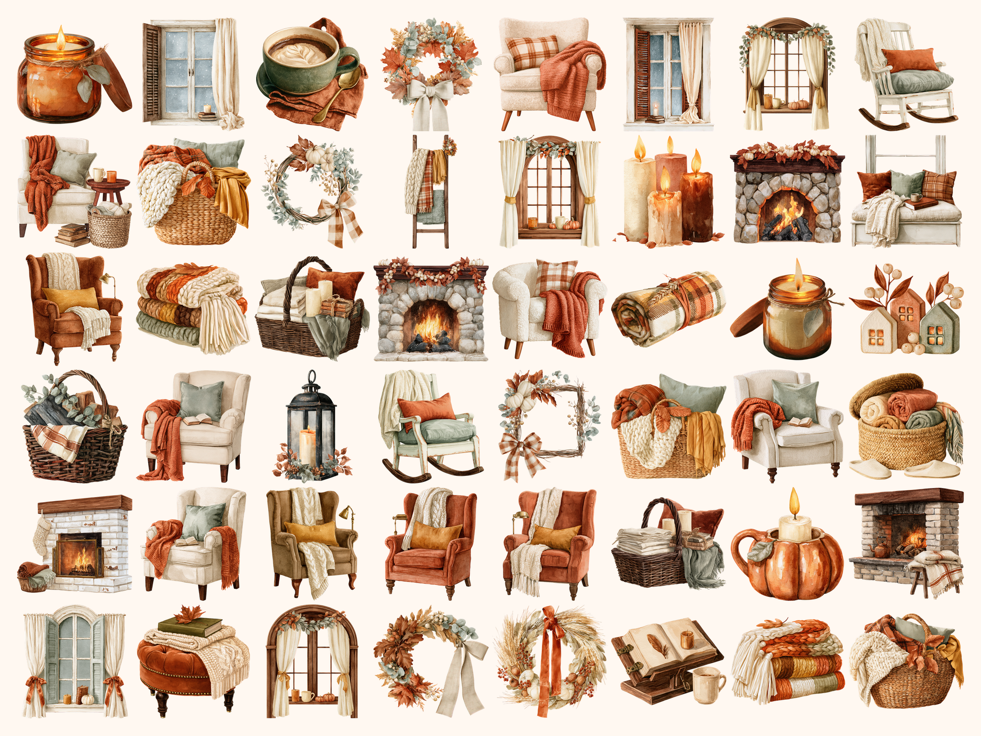 Cozy Fall Home Watercolor Clipart
