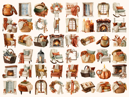 Cozy Fall Home Watercolor Clipart