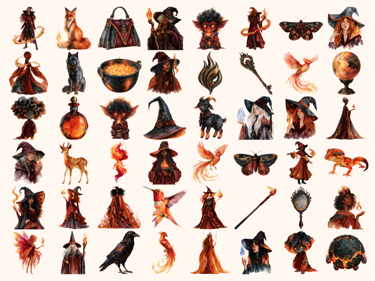 Fire Witches Watercolor Clipart