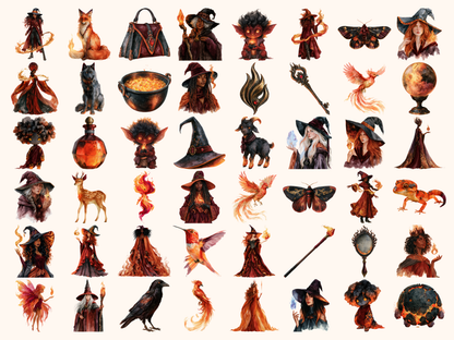 Fire Witches Watercolor Clipart