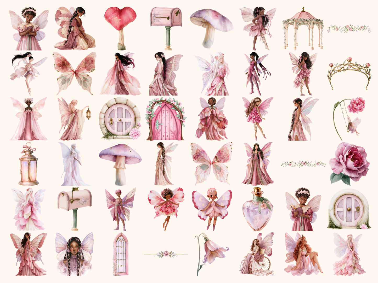 Pink Fairies Watercolor Clipart