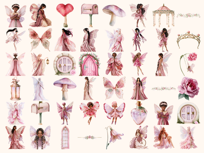 Pink Fairies Watercolor Clipart