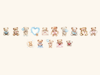 Teddy Hearts Watercolor Clipart