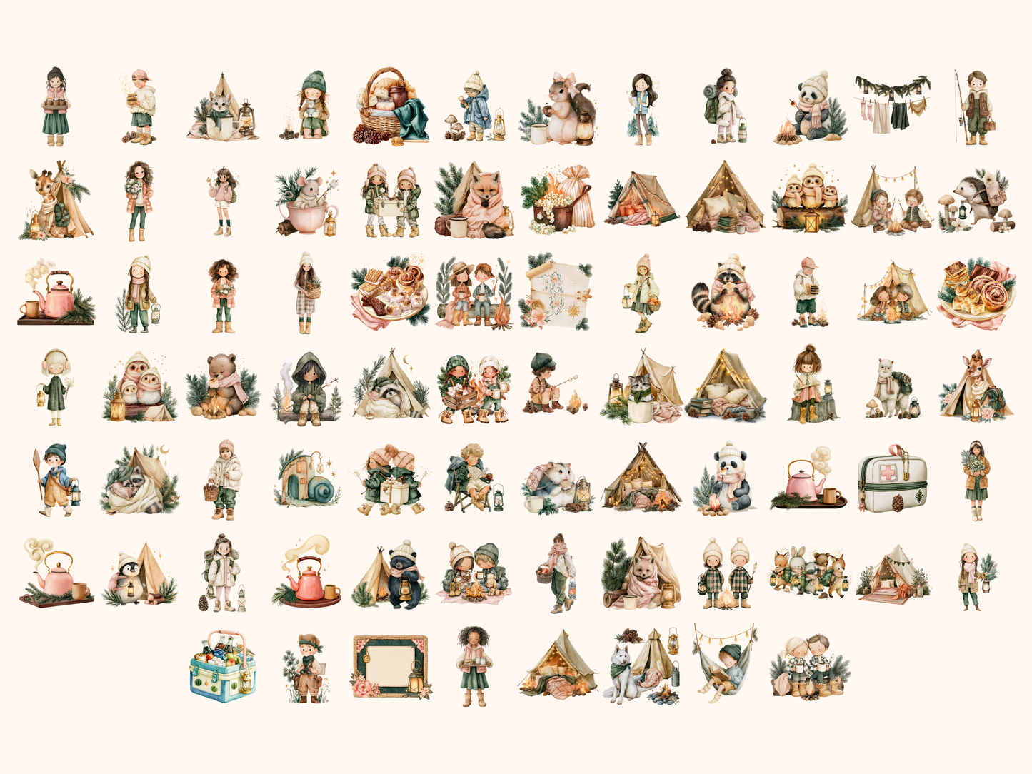 Camping Cuties Watercolor Clipart