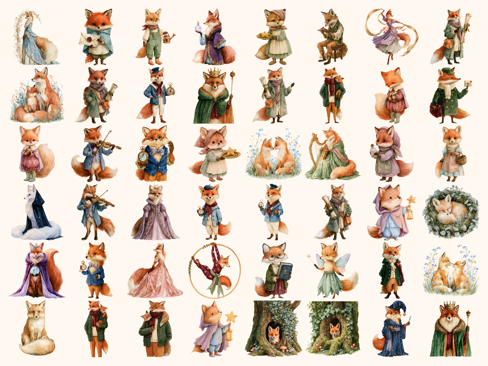 Fairytale Foxes Watercolor Clipart