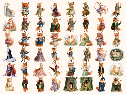 Fairytale Foxes Watercolor Clipart