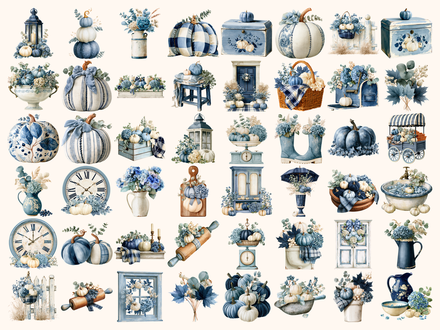 Blue Fall Watercolor Clipart
