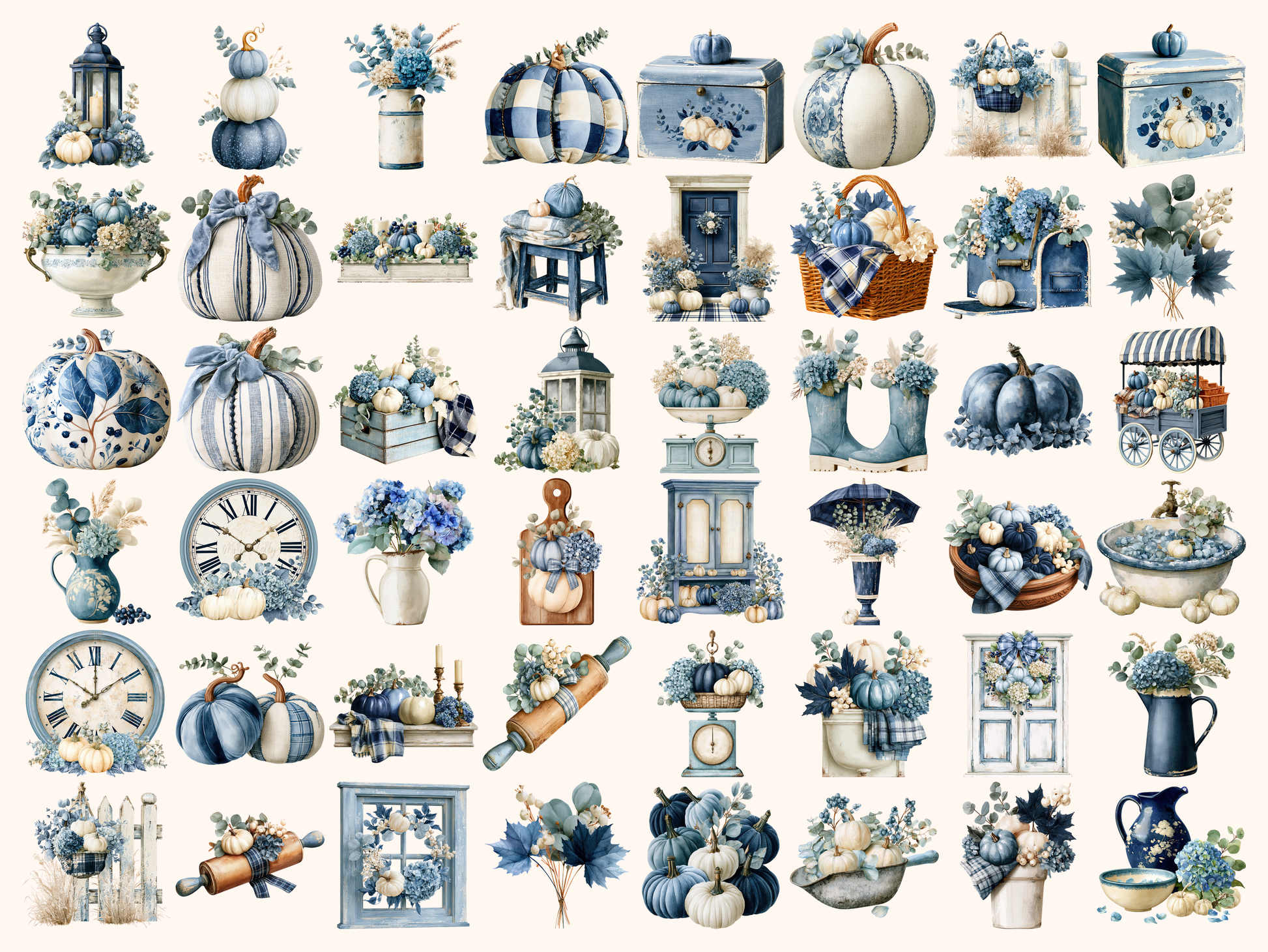 Blue Fall Watercolor Clipart