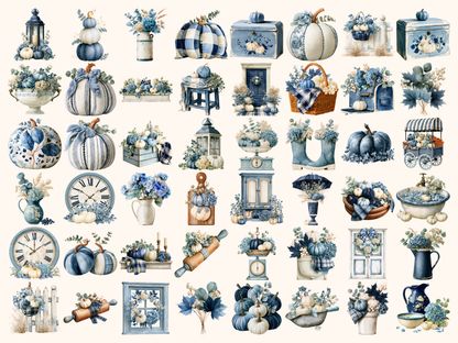 Blue Fall Watercolor Clipart