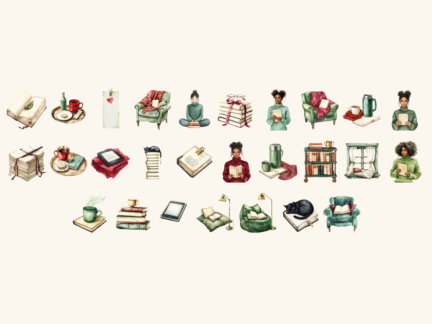 Cozy Reading Watercolor Clipart