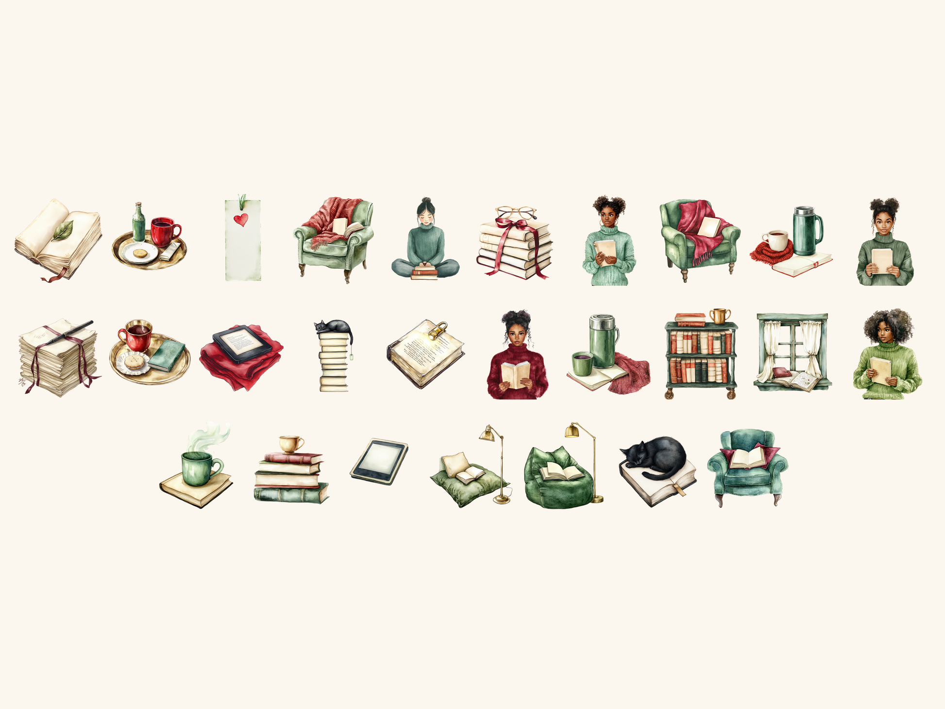 Cozy Reading Watercolor Clipart