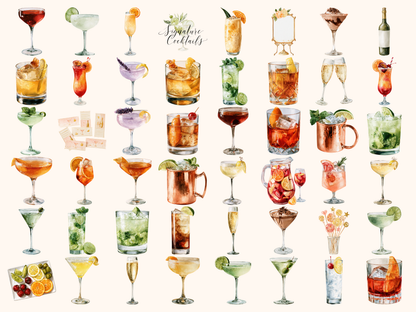 Cocktail Bar Watercolor Clipart
