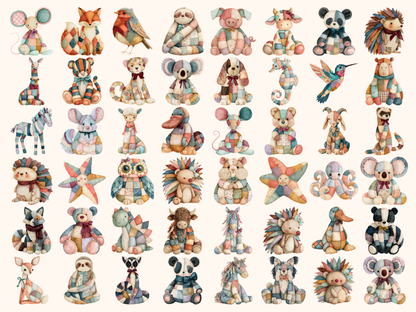 Patchwork Animals Watercolor Clipart