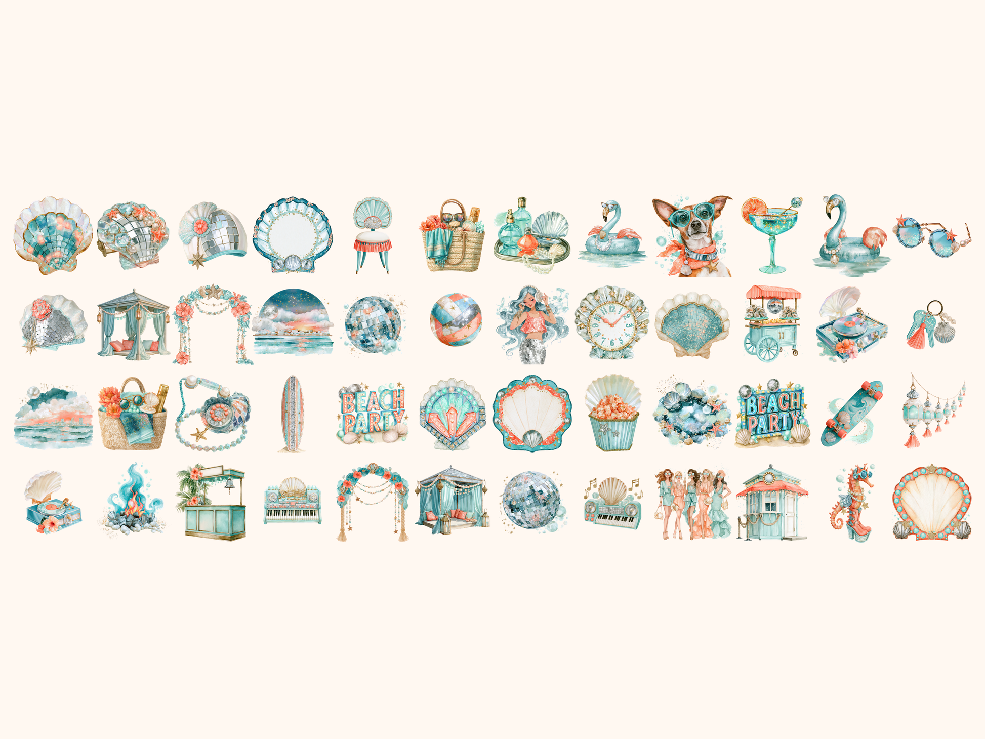 Coastal Disco Watercolor Clipart
