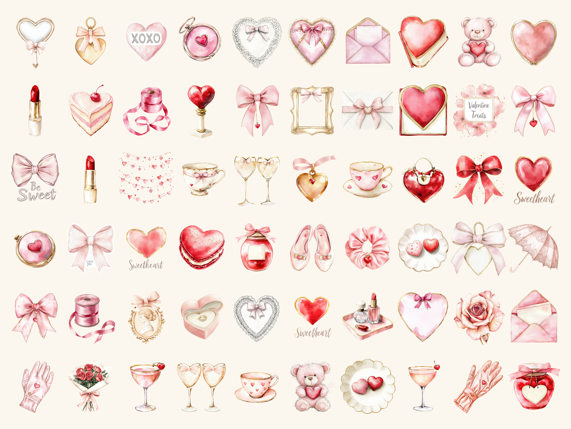 Coquette Valentine Watercolor Clipart