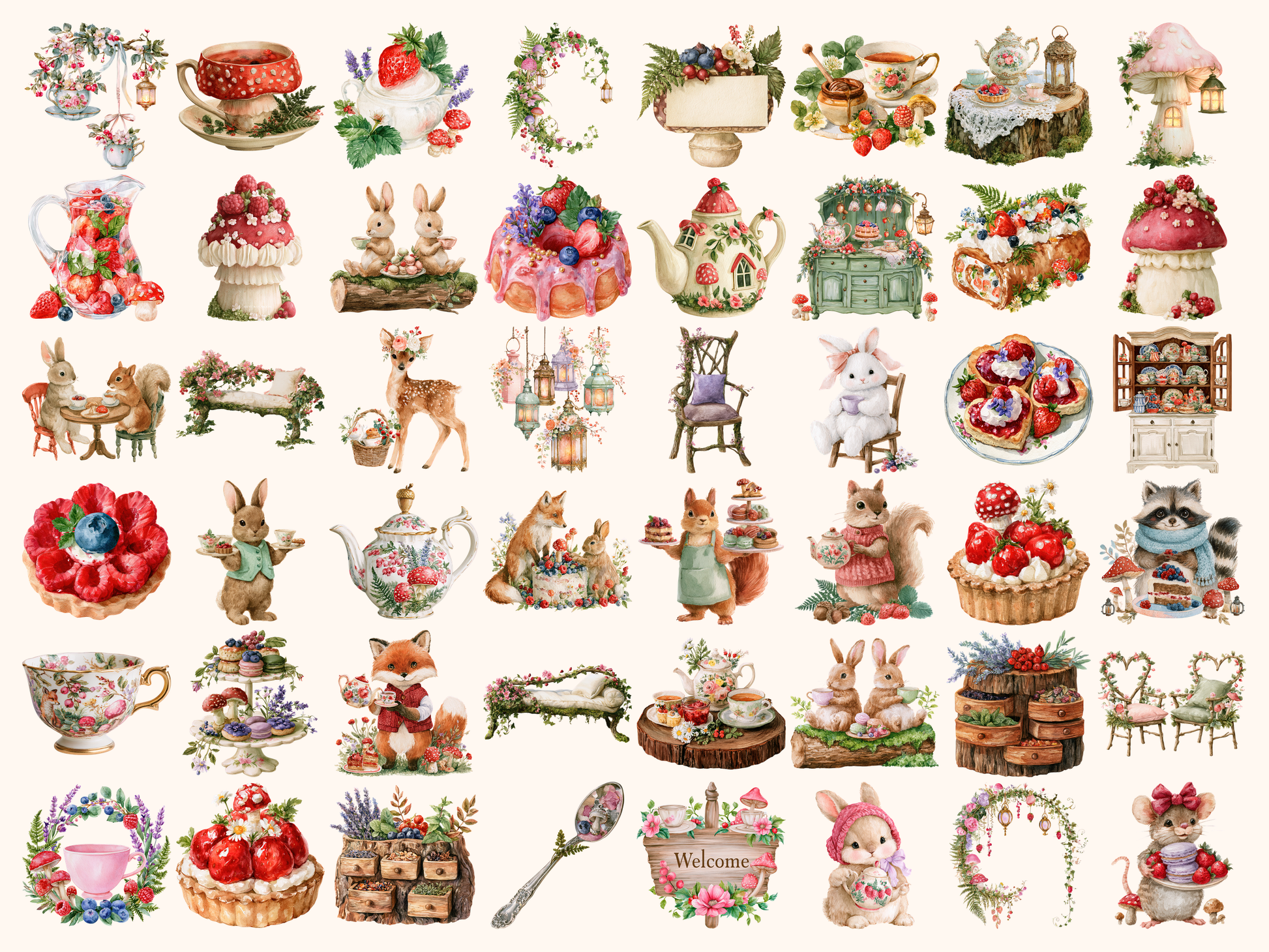 Forest Tea Party Watercolor Clipart