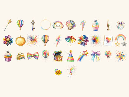 Rainbow Gold Watercolor Clipart