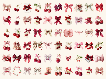 Cherry Bows Watercolor Clipart