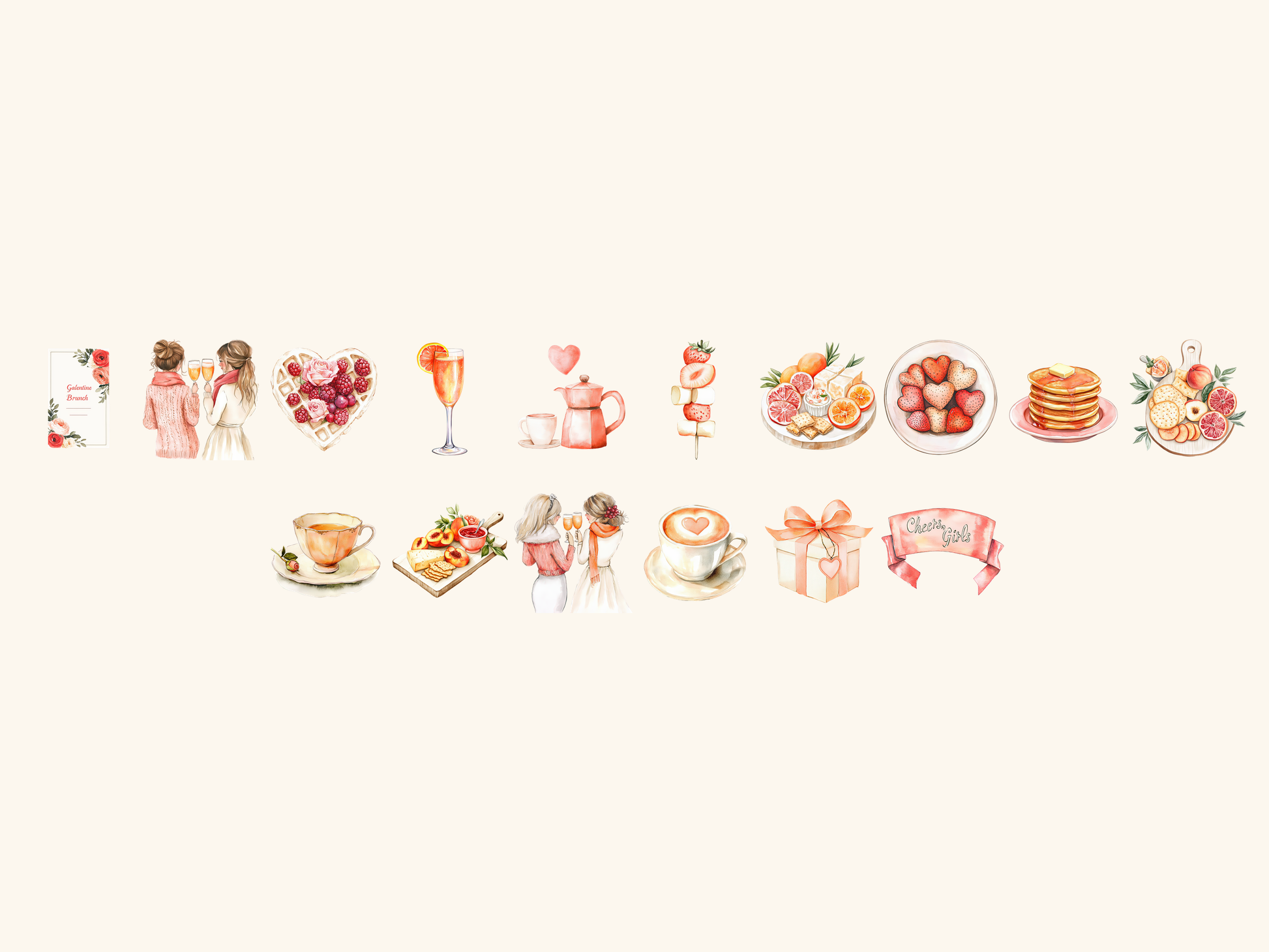 Galentine Brunch Watercolor Clipart