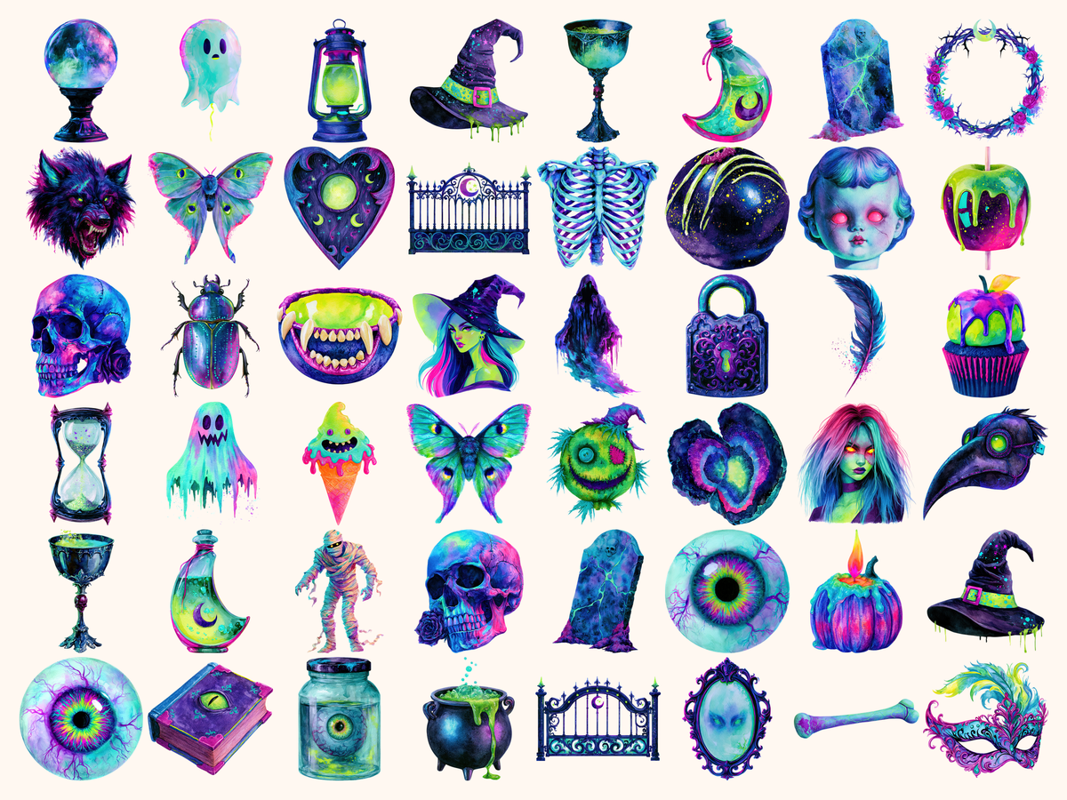 Neon Halloween Watercolor Clipart
