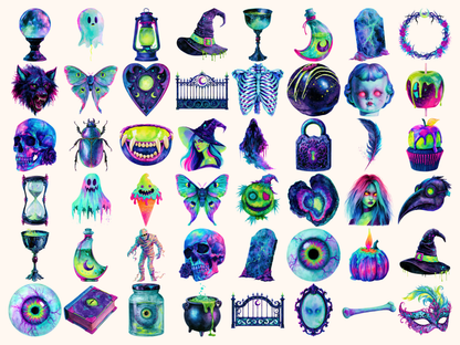 Neon Halloween Watercolor Clipart