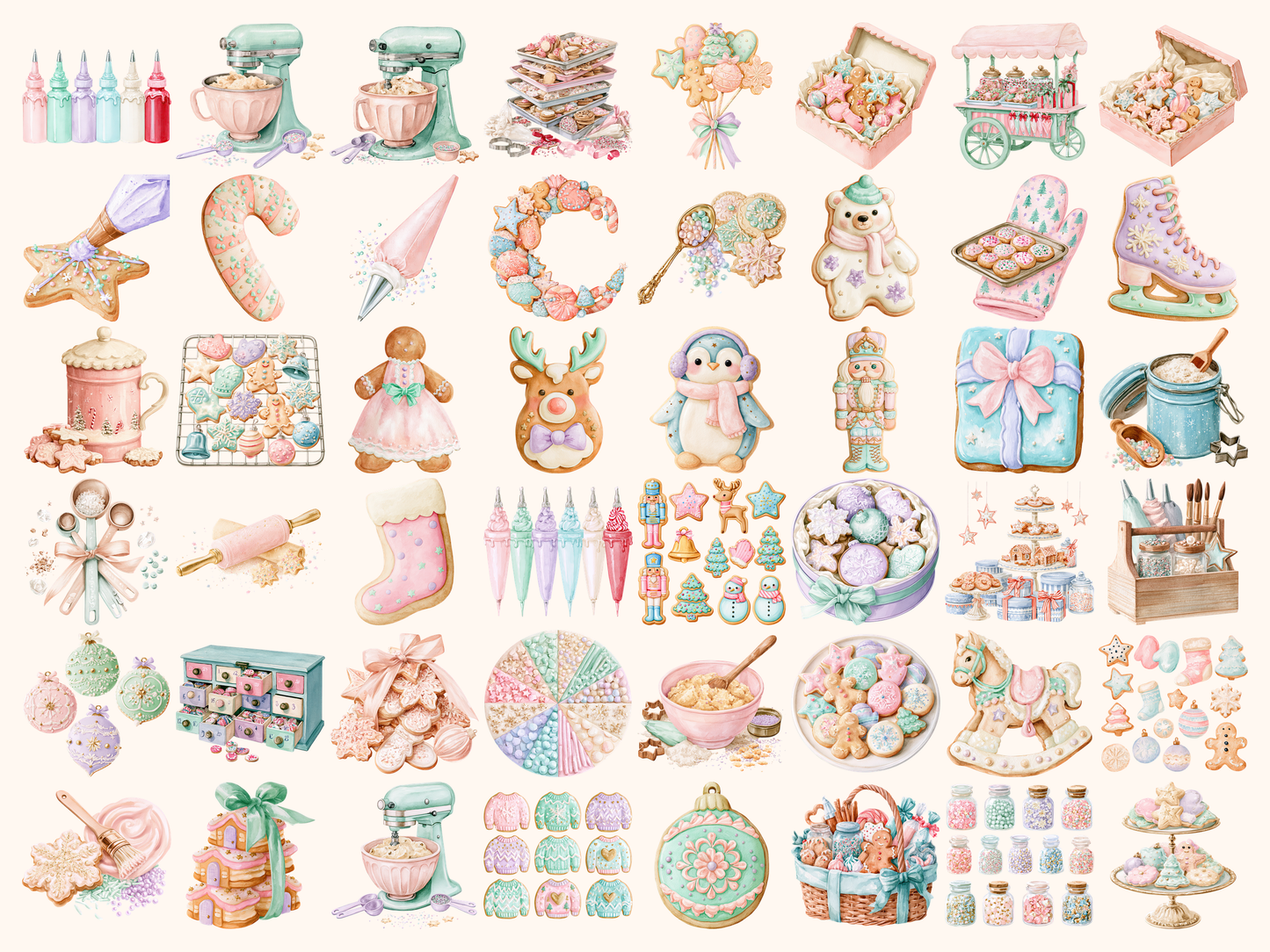Pastel Christmas Cookies Watercolor Clipart