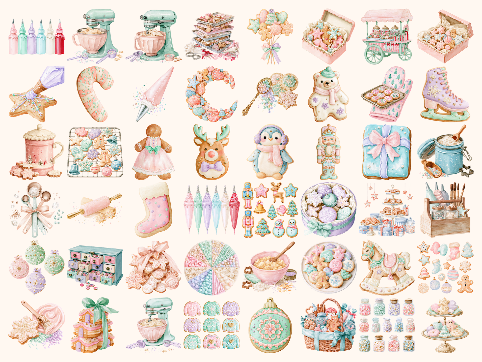 Pastel Christmas Cookies Watercolor Clipart