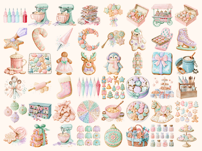 Pastel Christmas Cookies Watercolor Clipart