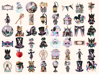 Spooky Circus Watercolor Clipart