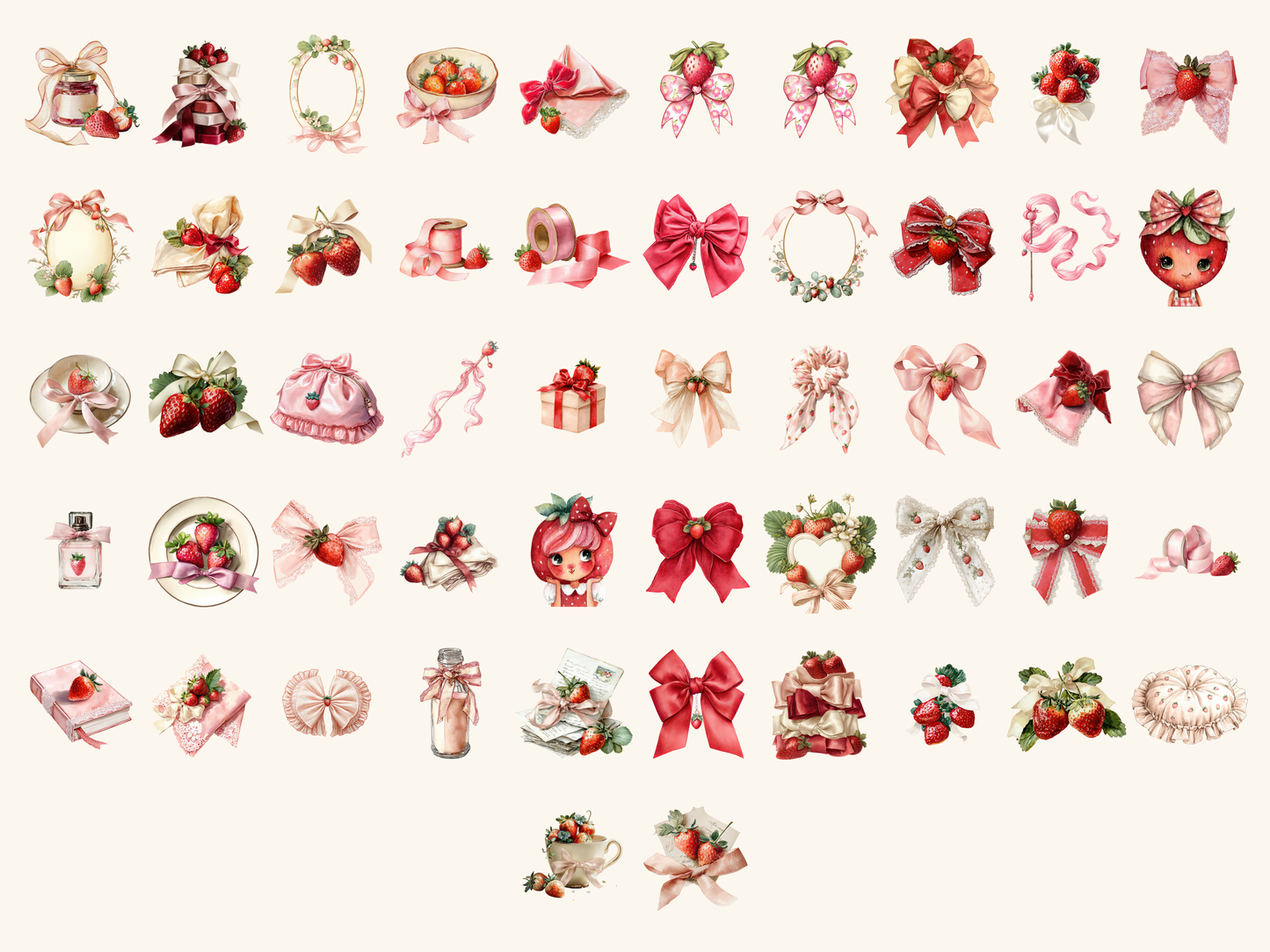 Strawberry Coquette Watercolor Clipart