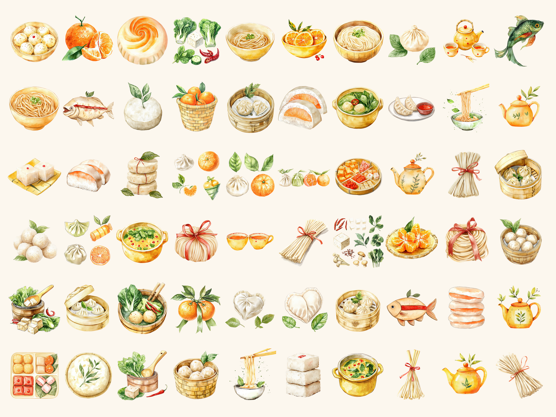 Lucky Food Watercolor Clipart