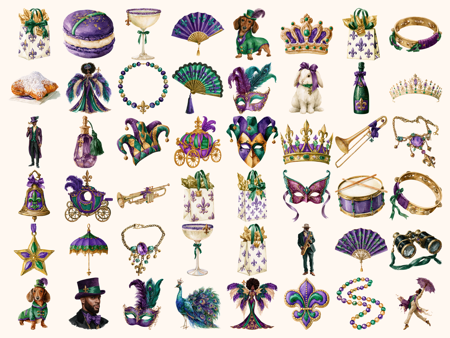 Mardi Gras Watercolor Clipart