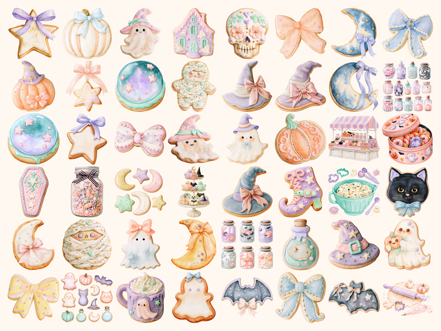 Pastel Halloween Cookies Watercolor Clipart